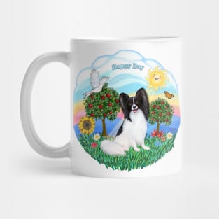 "Happy Day" with a Black & White Papillon Mug
